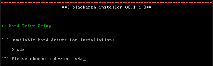 Hard drive setup — device selection
