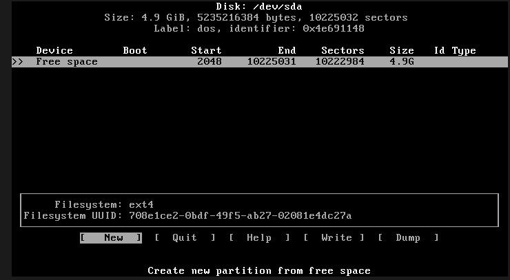 cfdisk with an empty partition table