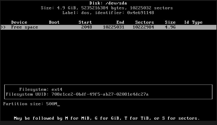 Creating the 500M boot partition