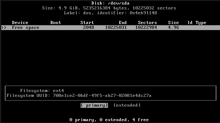 Choosing the primary partition type