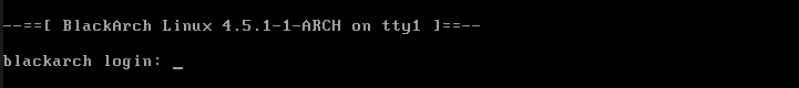 BlackArch login prompt on tty1