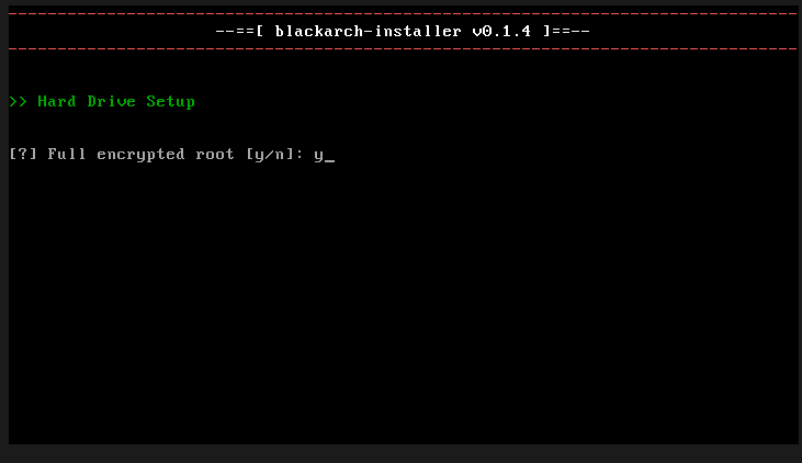 Prompt asking whether to encrypt the root partition