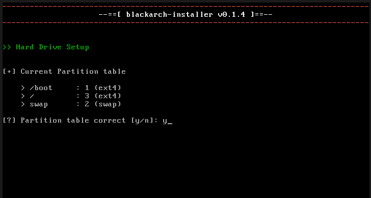 Confirming the partition table