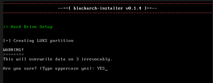 LUKS overwrite warning requiring an uppercase YES