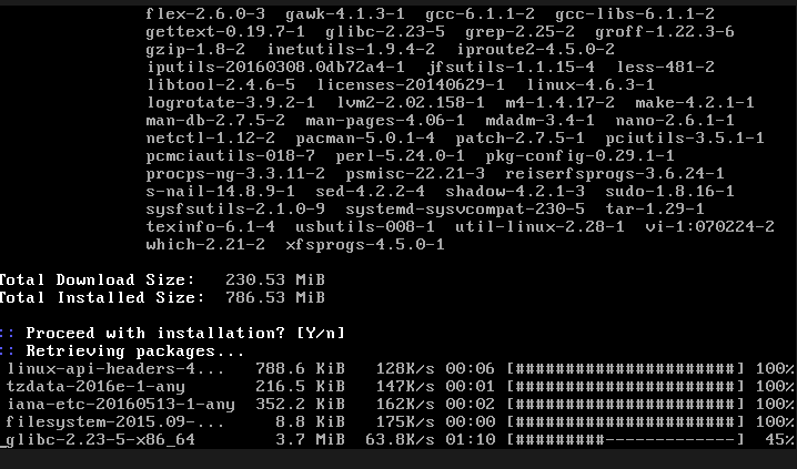 Pacman downloading the base system packages